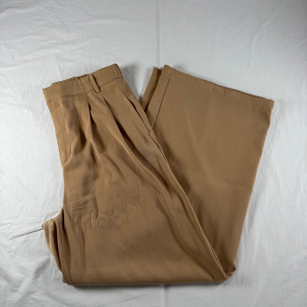 Dokotoo Women's Size Large Tan Extra Wide Leg Pleated Trousers Palazoo‎